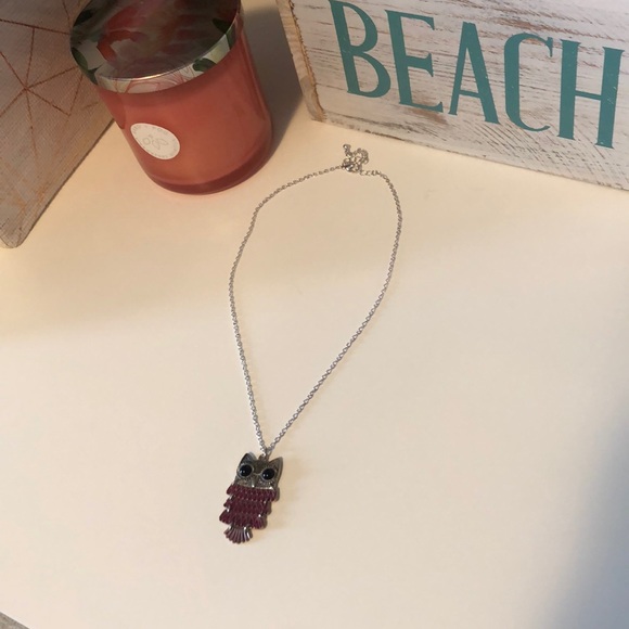 2/$10 Silver & Pink Owl Necklace 21” - Picture 3 of 4